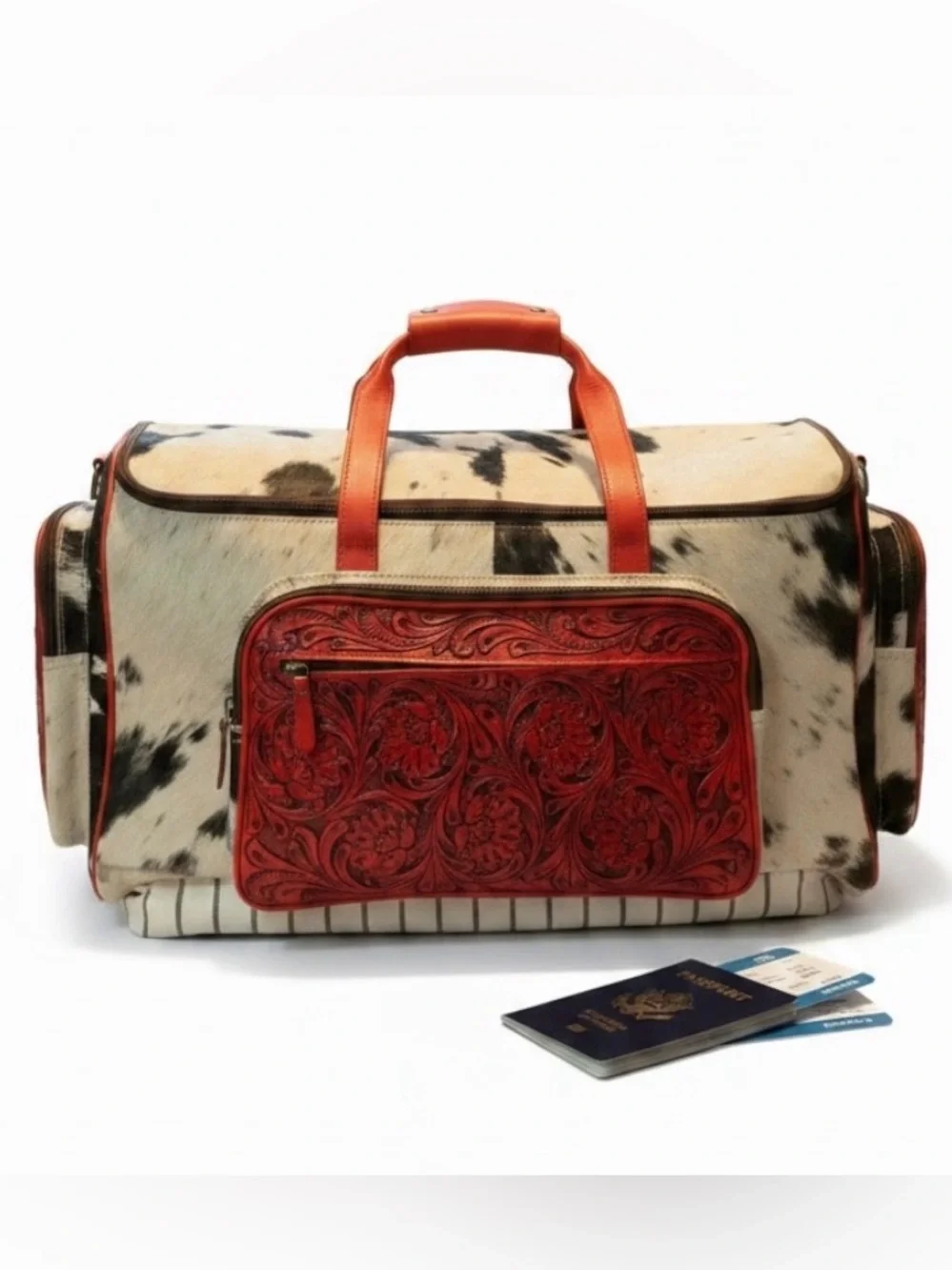 Western Linens XL Genuine Leather & Cowhide Duffel Bag NWT